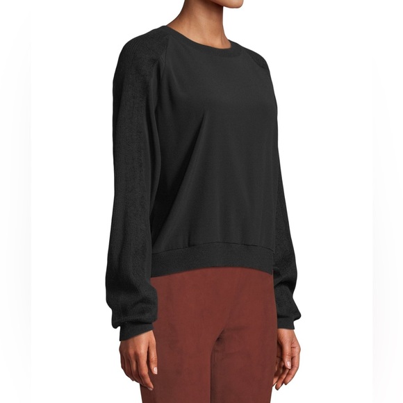 Vince Crewneck Black Sweatshirt with Ribbed Long Sleeves X-Large NWT - Picture 3 of 5